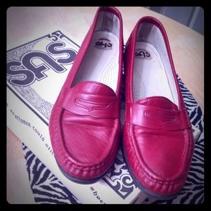 SAS Comfort Red Leather Penny Loafers Shoes